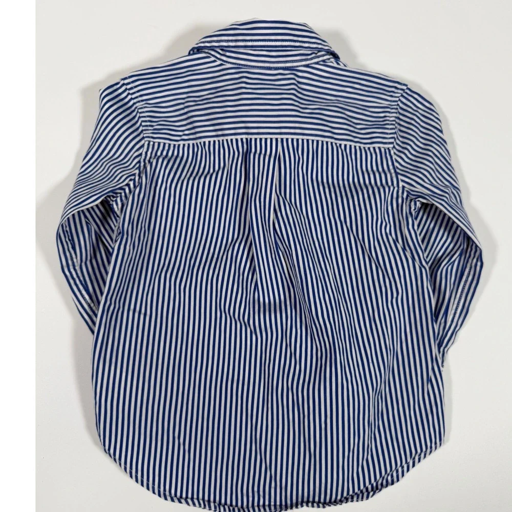 Ralph Lauren Boys 3T Blue White Striped Button Front Shirt 100% Cotton Preppy